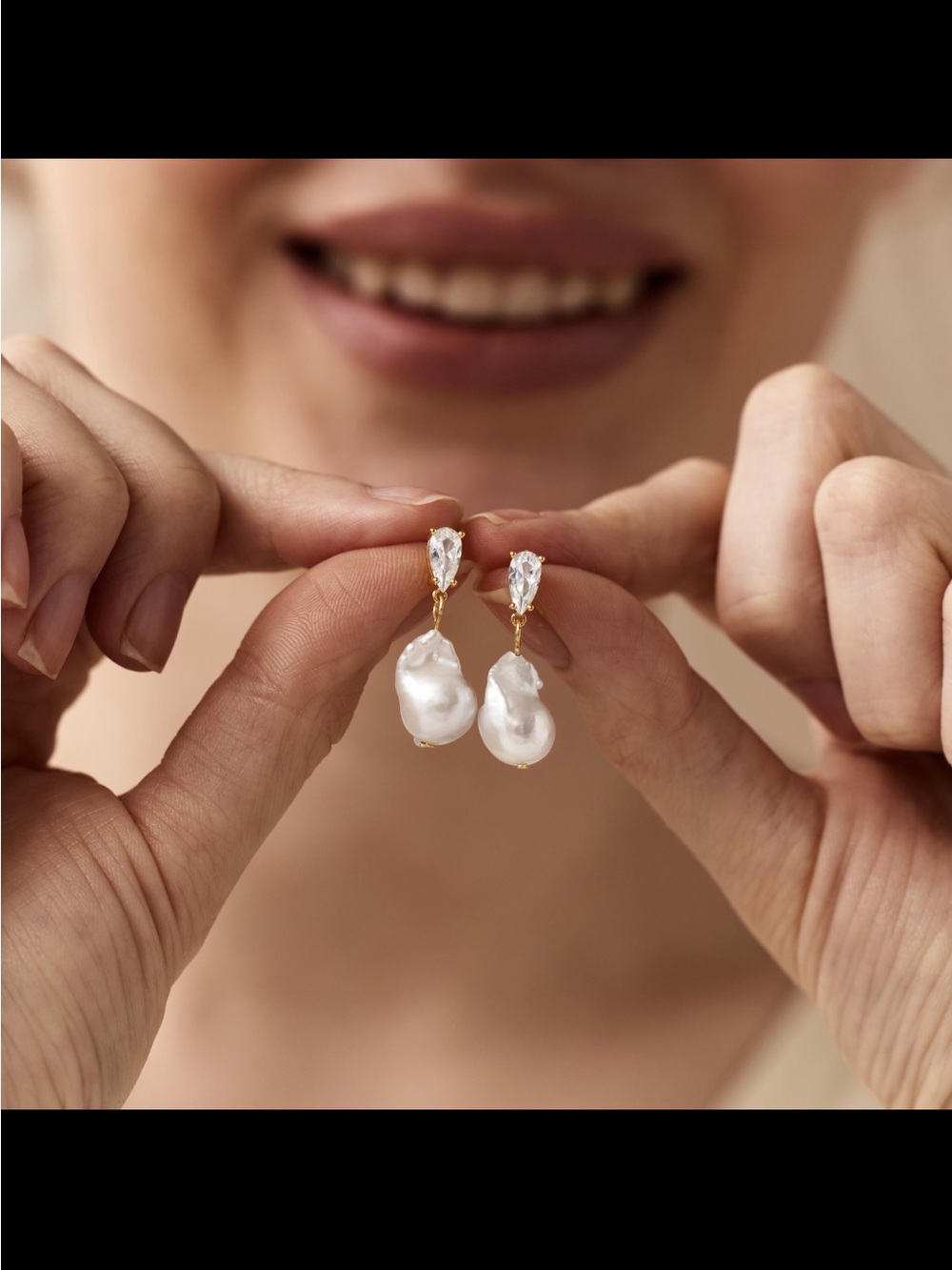 Bridal Baroque Pearl Drop Earrings in White and Gold